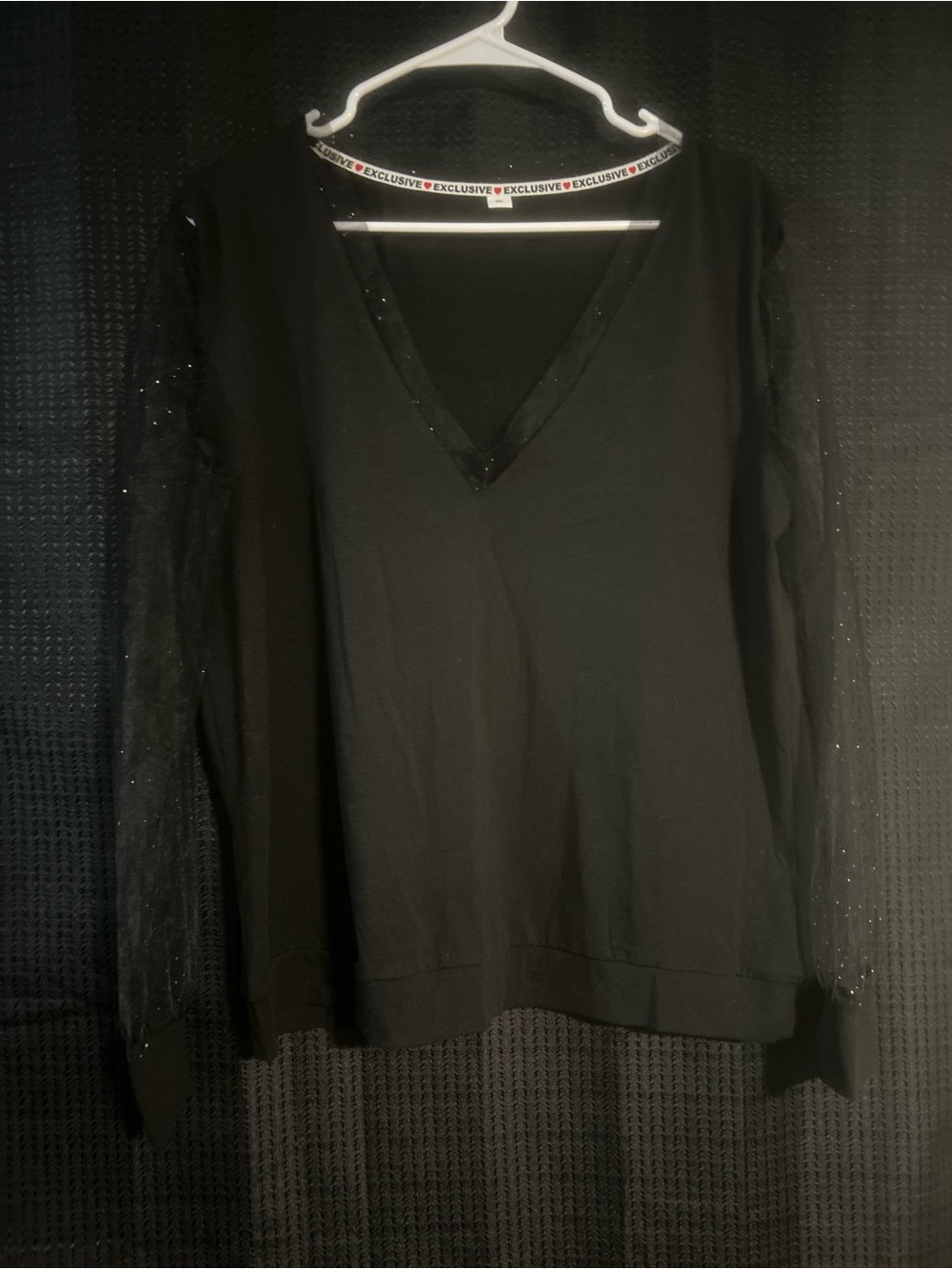Black Women’s V-Neck Long Sheer Sleeve Top